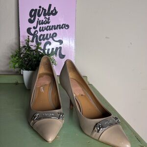 Women's Taupe Pointed-Toe Heels with Silver Accent